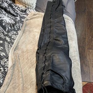 Black Leather Lace-Up Pants